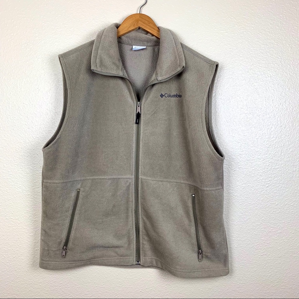 Columbia Fleece Zip Vest Size Large Taupe